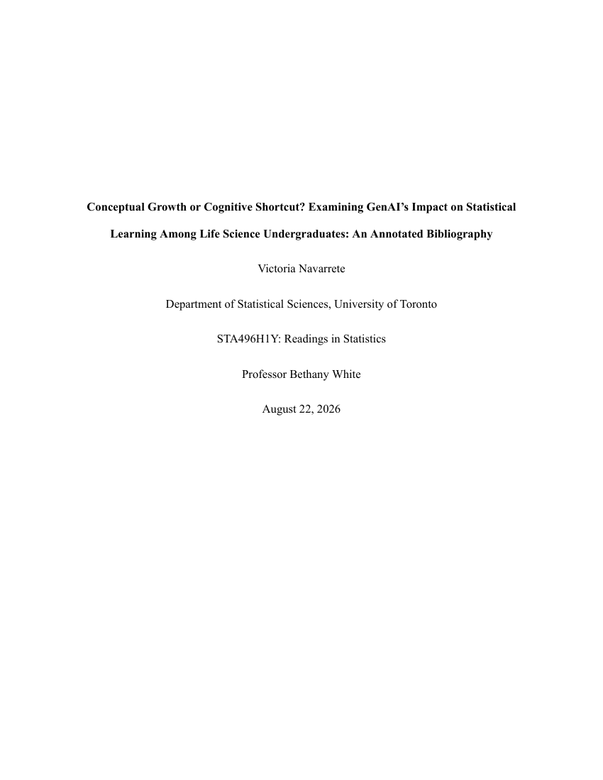 Cover of the final STA496 annotated bibliography