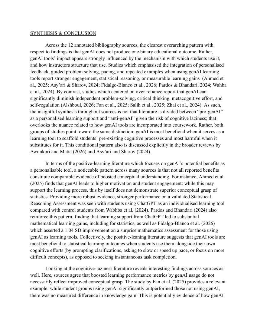 Preview of the synthesis and conclusion page of the final annotated bibliography