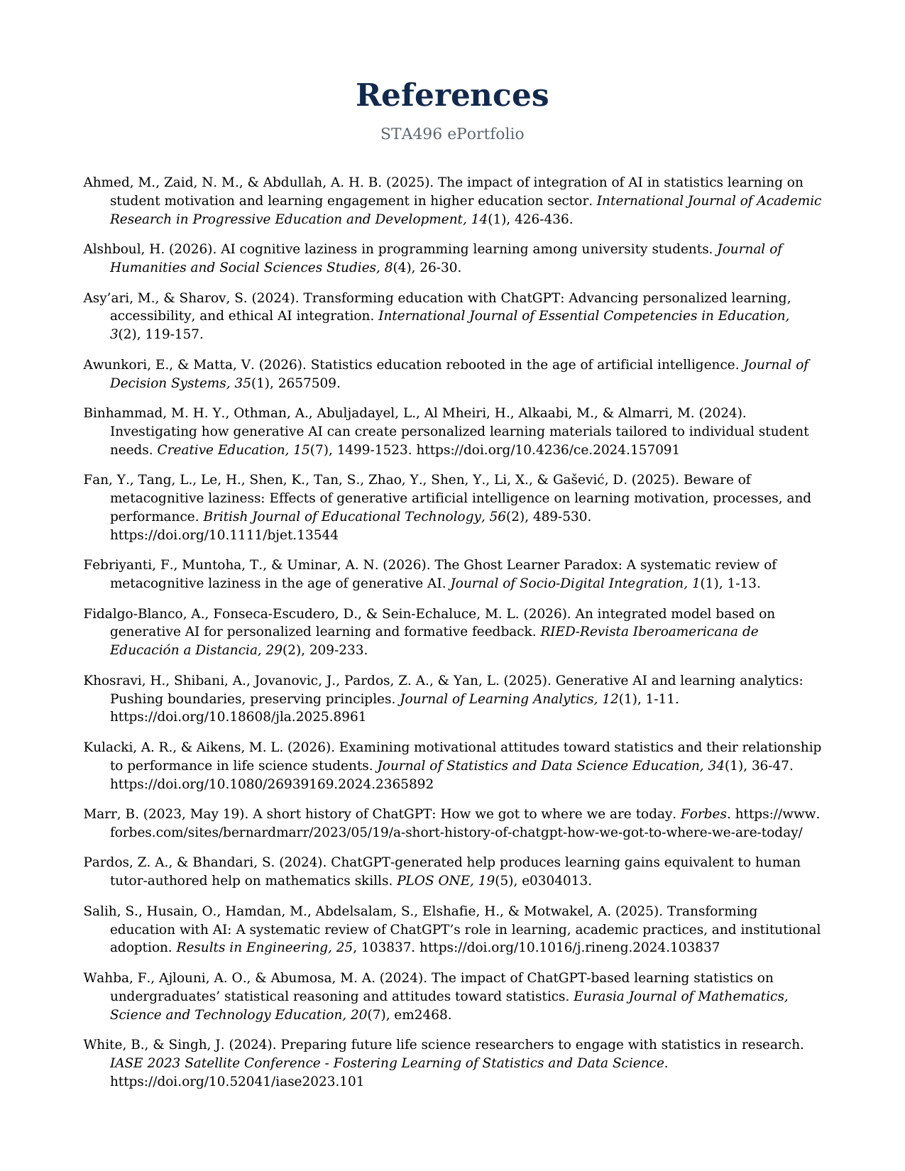 Preview of the ePortfolio APA references